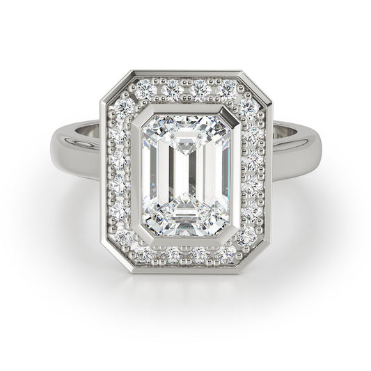 Bezel Emerald Cut With Bead Set Halo