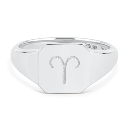 Zodiac Sign Signet Ring - Sterling Silver